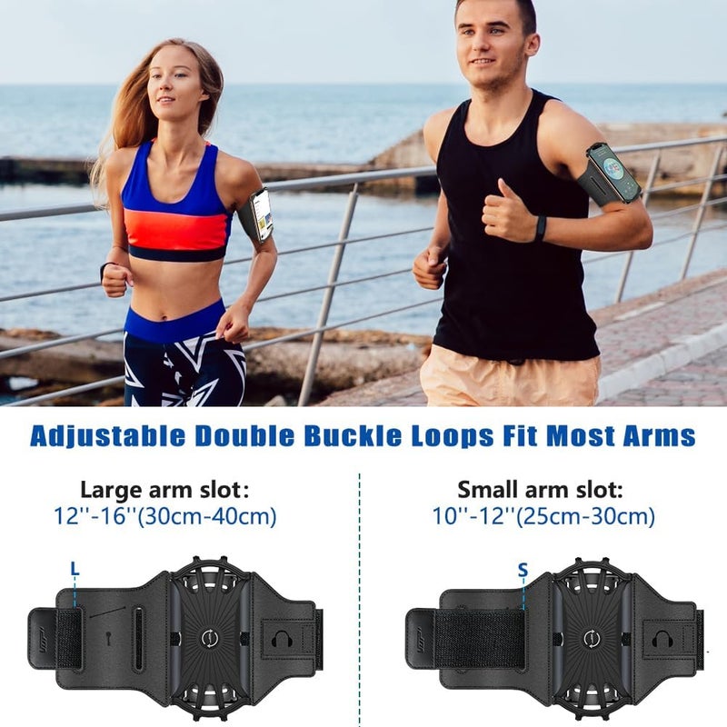 VUP Running Armband 360°Rotatable for iPhone 15/14/13/Pro Max/Pro/Mini/12/11/SE/Xs/XR/X/8/7/Plus, Fits All 4-6.7 Inch Smartphones, with Key Holder Phone Armband for Running Hiking Biking (Black) - Image 4