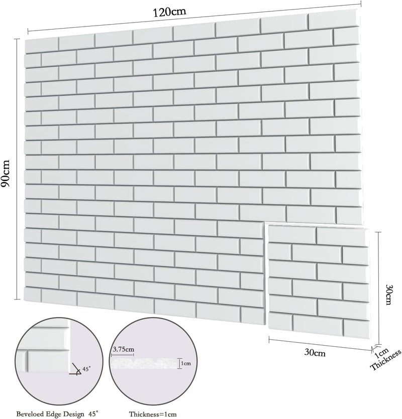 Jber 12 Pack Acoustic Panels Self-Adhesive, Brick Sound Proofing Panels, High Density Acoustic Wall Panels for Recording Studios, Game Room, Home, Office, 30x30x1cm (WHITE, 30x30x1cm) - Image 2