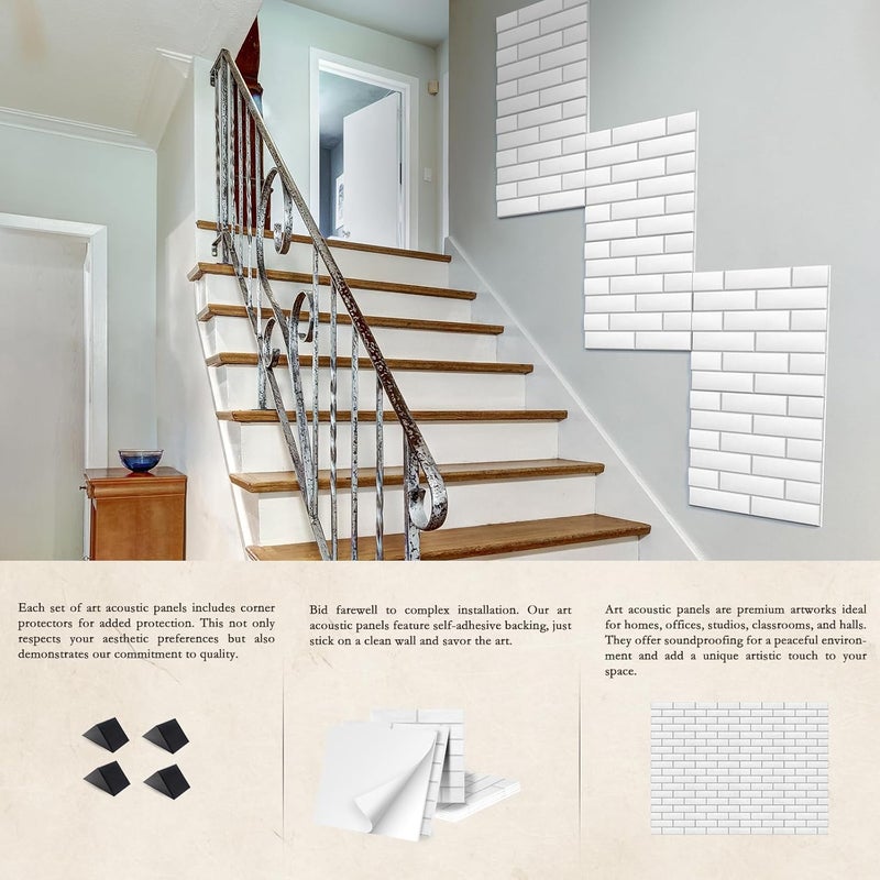 Jber 12 Pack Acoustic Panels Self-Adhesive, Brick Sound Proofing Panels, High Density Acoustic Wall Panels for Recording Studios, Game Room, Home, Office, 30x30x1cm (WHITE, 30x30x1cm) - Image 4