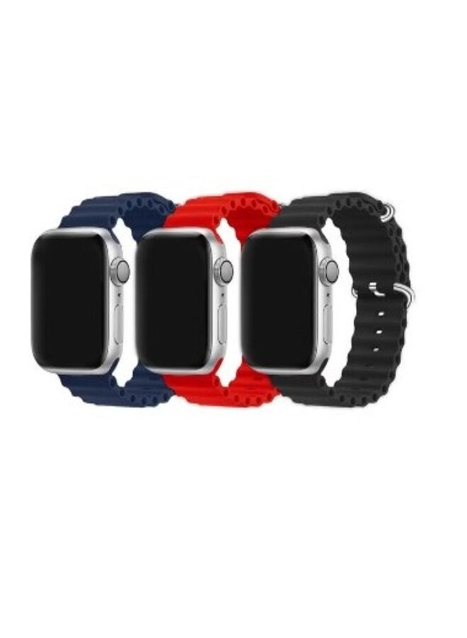 3 عبوات لساعة Apple Ocean Band 49 مم 45 مم 44 مم 42 مم حزام حلقة من السيليكون3 عبوات لساعة Apple Ocean Band 49mm 45mm 44mm 42mm سيليكون ناعم الناعم لسلسلة iWatch Series Ultra/8/7/SE/6/5/4/3/2/1 أزرق داكن/أحمر/أسود