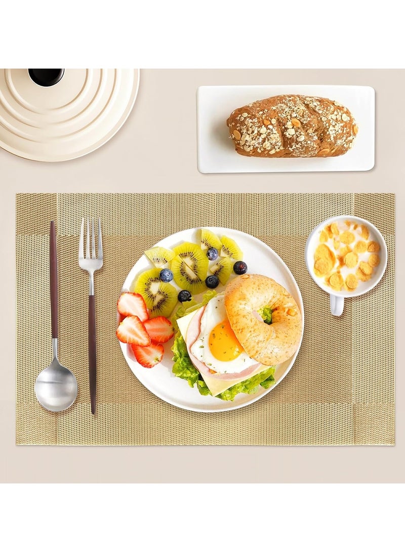 TDAO 6-Piece Vinyl Dining Table Decorative Placemats, Heat-Resistant Anti-Skid Stain Washable PVC Table Mats, Easy to Cleaning Woven Vinyl Dinner Mats, Gold, Size-30x45cm/11.8"x17.71" - Image 2