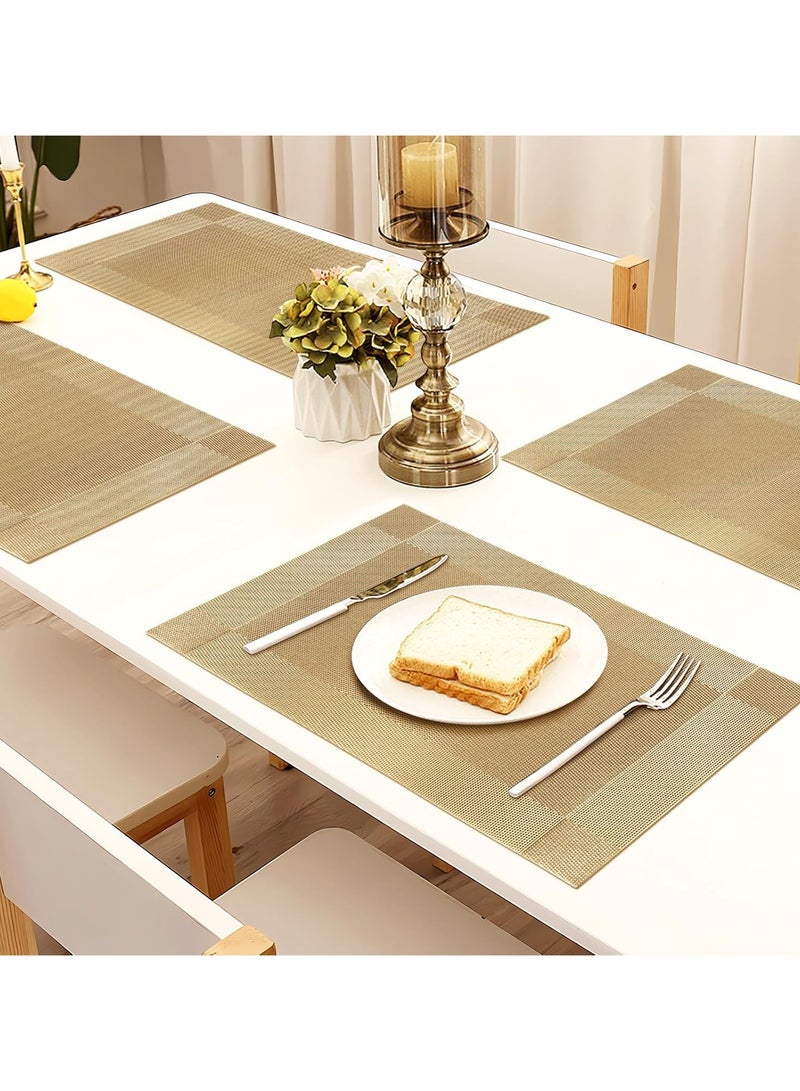 TDAO 6-Piece Vinyl Dining Table Decorative Placemats, Heat-Resistant Anti-Skid Stain Washable PVC Table Mats, Easy to Cleaning Woven Vinyl Dinner Mats, Gold, Size-30x45cm/11.8"x17.71" - Image 3