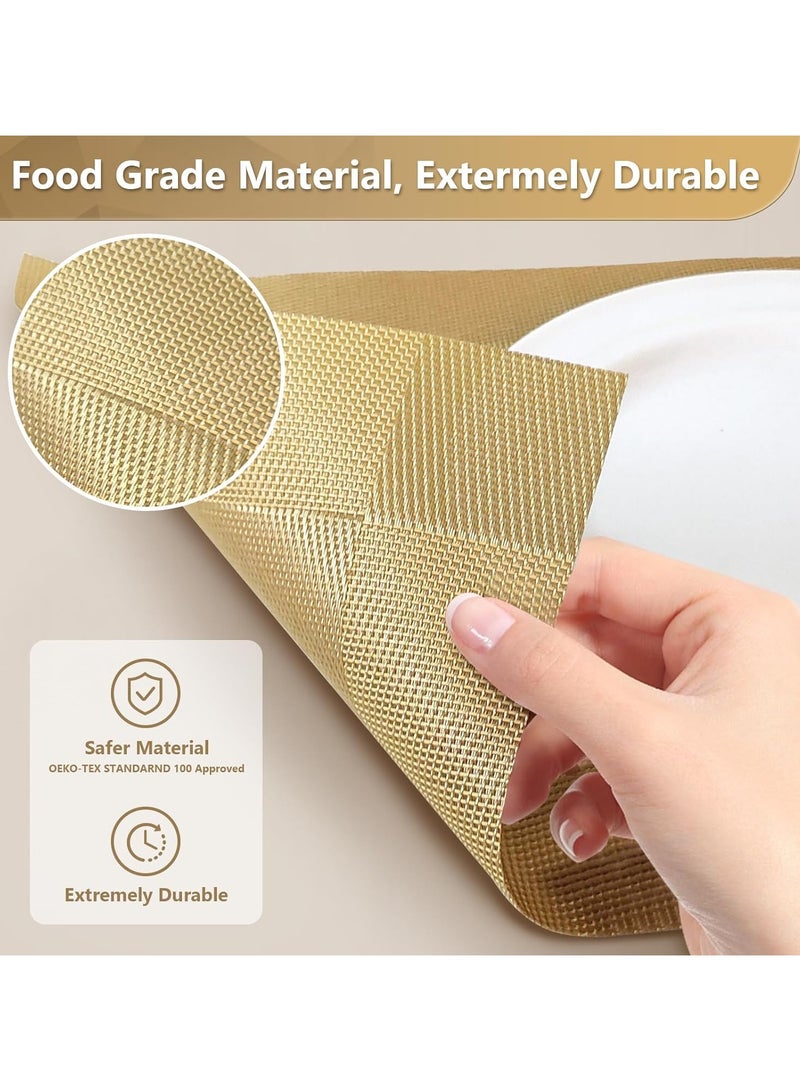 TDAO 6-Piece Vinyl Dining Table Decorative Placemats, Heat-Resistant Anti-Skid Stain Washable PVC Table Mats, Easy to Cleaning Woven Vinyl Dinner Mats, Gold, Size-30x45cm/11.8"x17.71" - Image 5