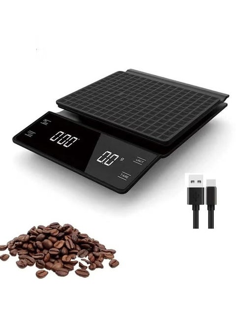 Coffee Scale with Timer, LCD Backlight Display, High Accuracy Kitchen Food Scale with Tare Function, 3KG Max Load, 0.1g Precision Sensor, Batteries Included