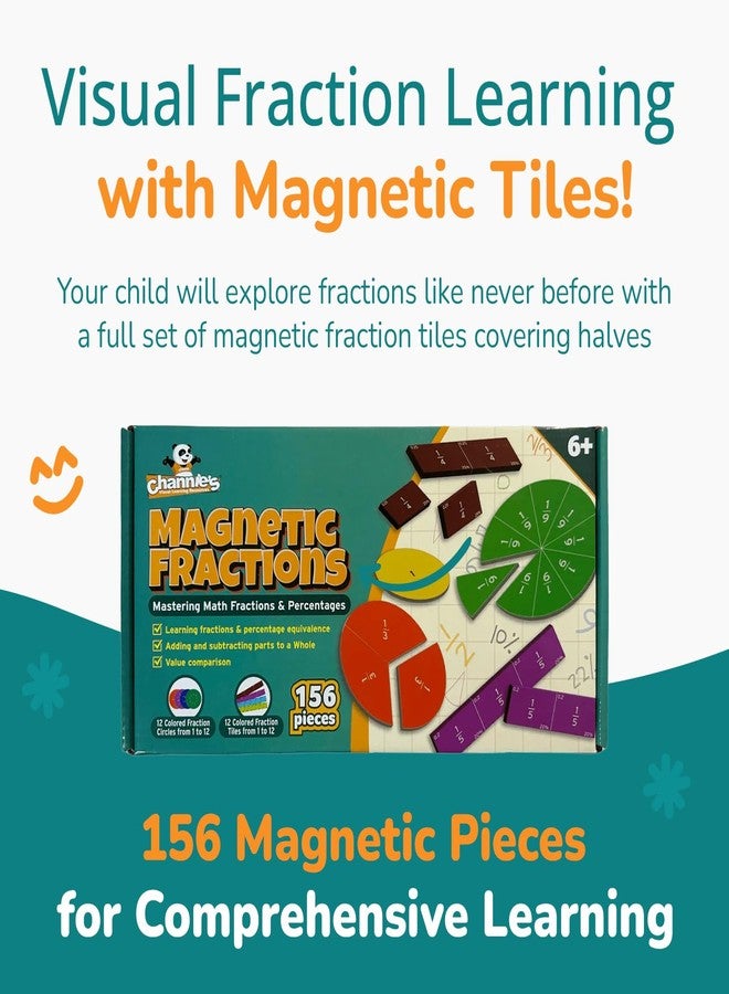 Channie's Channie’s Magnetic Fraction Tiles Set, 156-Piece Hands-On Math Learning Tool for Kids, Visual Fraction Manipulatives for Whiteboards & Magnetic Surfaces, Homeschool & Classroom Educational Supplies - Image 4