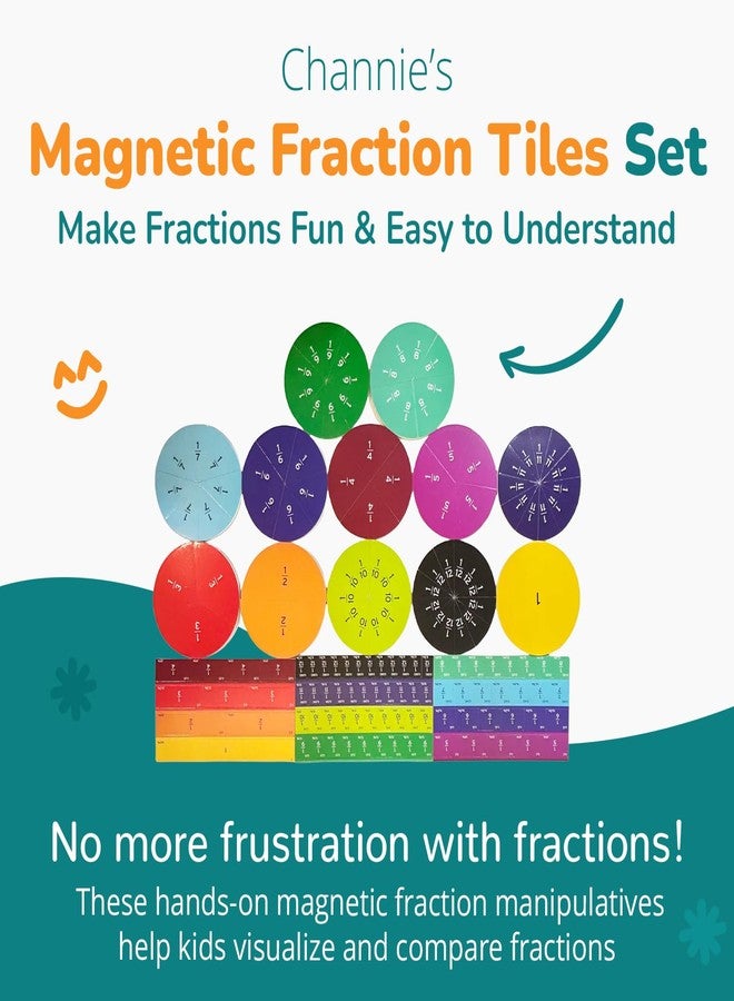 Channie's Channie’s Magnetic Fraction Tiles Set, 156-Piece Hands-On Math Learning Tool for Kids, Visual Fraction Manipulatives for Whiteboards & Magnetic Surfaces, Homeschool & Classroom Educational Supplies - Image 2