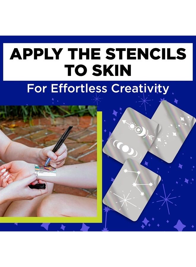 BodyMark Celestial Set Temporary Tattoo Markers for Skin, Premium Brush Tip, 3 Count Pack of Assorted Themed Colors and Stencils, Skin-Safe Temporary Tattoo Markers Set - Image 5