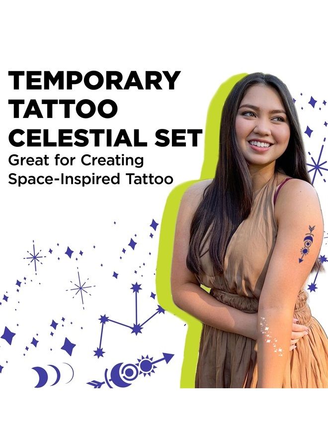 BodyMark Celestial Set Temporary Tattoo Markers for Skin, Premium Brush Tip, 3 Count Pack of Assorted Themed Colors and Stencils, Skin-Safe Temporary Tattoo Markers Set - Image 4
