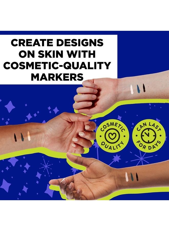 BodyMark Celestial Set Temporary Tattoo Markers for Skin, Premium Brush Tip, 3 Count Pack of Assorted Themed Colors and Stencils, Skin-Safe Temporary Tattoo Markers Set - Image 3