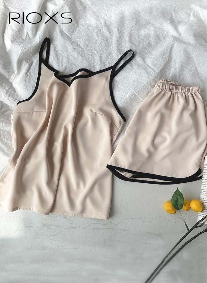 RIOXS Women's Silk Pajamas Set,2 Piece Pjs Cami Top And Shorts Loungewear Sets,Satin Camisole Sleepwear Lingerie For Women Ladies,Comfy Soft Nightwear Set  - Image 3