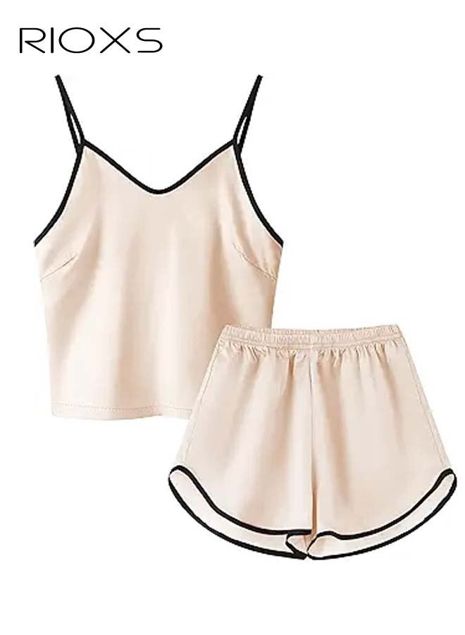 RIOXS Women's Silk Pajamas Set,2 Piece Pjs Cami Top And Shorts Loungewear Sets,Satin Camisole Sleepwear Lingerie For Women Ladies,Comfy Soft Nightwear Set  - Image 1