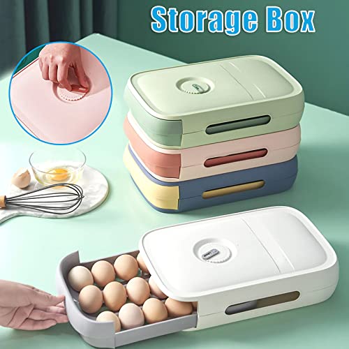 HomeFast حامل بيض نوع الدرج HomeFast لحفظ البيض في الثلاجة صندوق تخزين البيض بسعة كبيرة حاوية تخزين البيض حاوية صينية البيض مع تذكير التاريخ سلة تخزين البيض الطازج للثلاجة زرقاء - Image 4