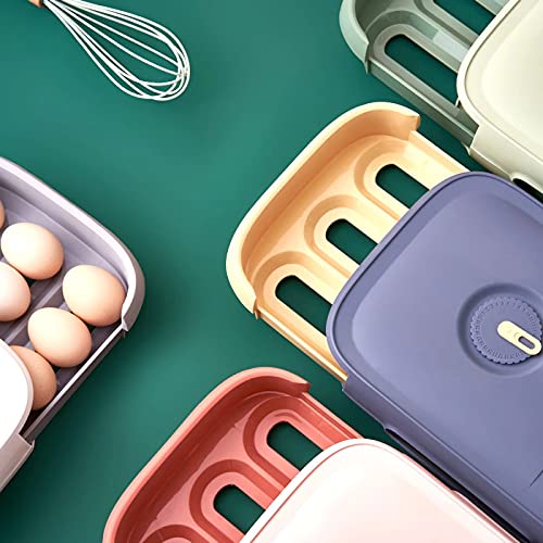 HomeFast حامل بيض نوع الدرج HomeFast لحفظ البيض في الثلاجة صندوق تخزين البيض بسعة كبيرة حاوية تخزين البيض حاوية صينية البيض مع تذكير التاريخ سلة تخزين البيض الطازج للثلاجة زرقاء - Image 5
