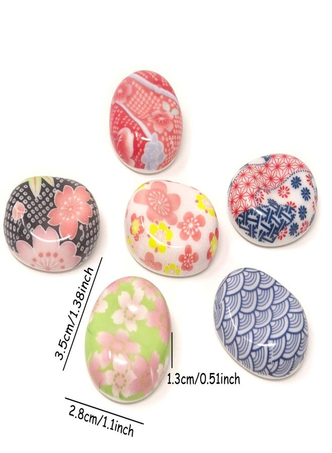 Honbay 6PCS Fashion Broad Bean Shaped Floral Ceramic Chopsticks Rest Rack Stand Holder for Chopsticks, Forks, Spoons, Knives, Paint Brushes - Image 2