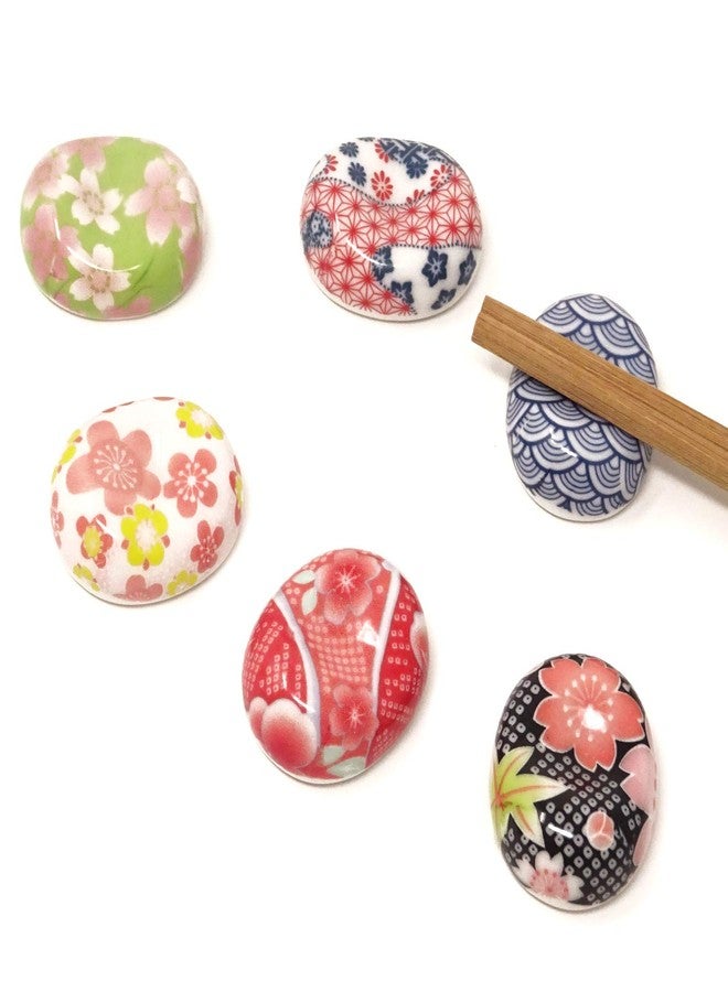 Honbay 6PCS Fashion Broad Bean Shaped Floral Ceramic Chopsticks Rest Rack Stand Holder for Chopsticks, Forks, Spoons, Knives, Paint Brushes - Image 1