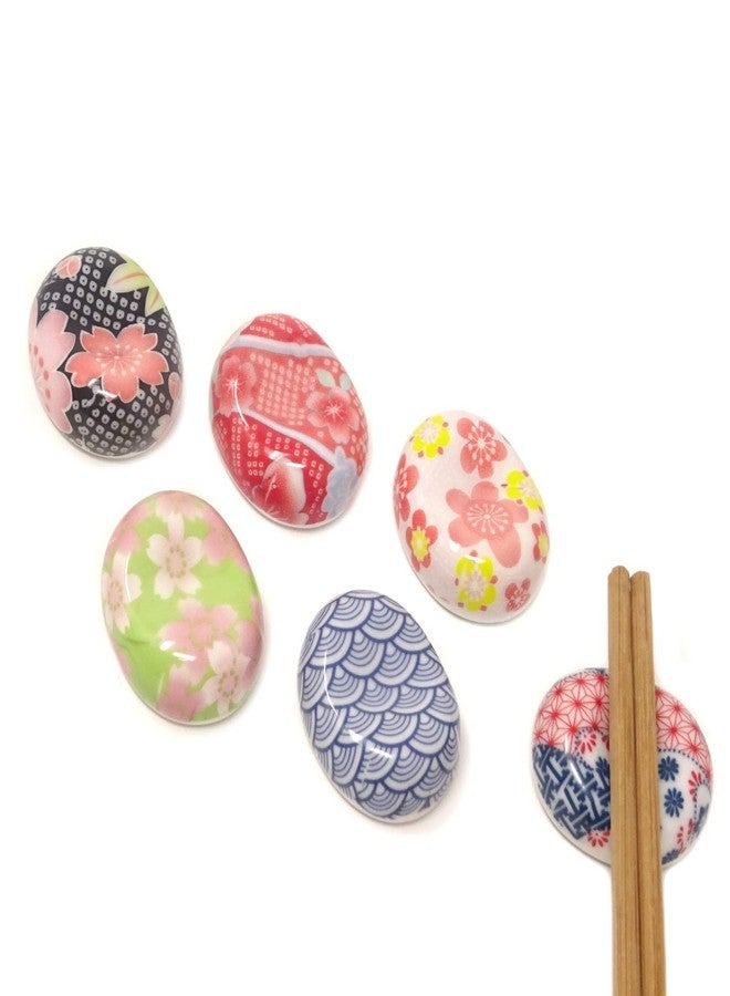 Honbay 6PCS Fashion Broad Bean Shaped Floral Ceramic Chopsticks Rest Rack Stand Holder for Chopsticks, Forks, Spoons, Knives, Paint Brushes - Image 3