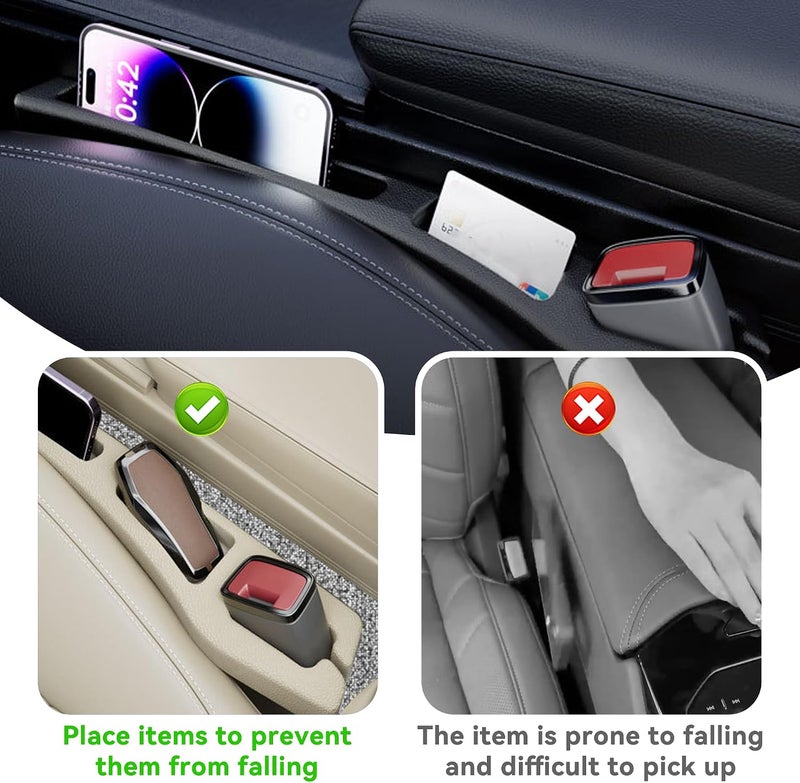 Alieemo Car Seat Gap Filler Organizer, 2PCS Multifunctional Vehicle Fill Gap Blocker with Storage Slot Between Seat & Console, Anti-Drop Auto Interior Organization, Universal Fit (Beige) - Image 3
