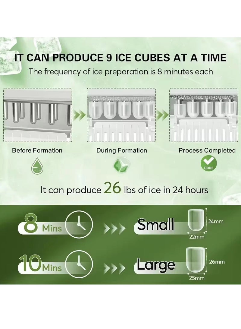 ET-LIFE Ice Maker Countertop, Self-Cleaning Ice Maker with Scoop and Basket, 9 Cubes in 6 Mins, 12Kg/24H, Portable Small Ice Machine with Scoop and Basket for Home kitchen Office Party - Image 4