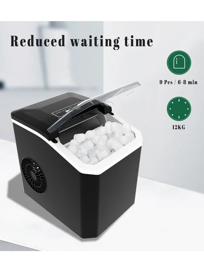 ET-LIFE Ice Maker Countertop, Self-Cleaning Ice Maker with Scoop and Basket, 9 Cubes in 6 Mins, 12Kg/24H, Portable Small Ice Machine with Scoop and Basket for Home kitchen Office Party - Image 2
