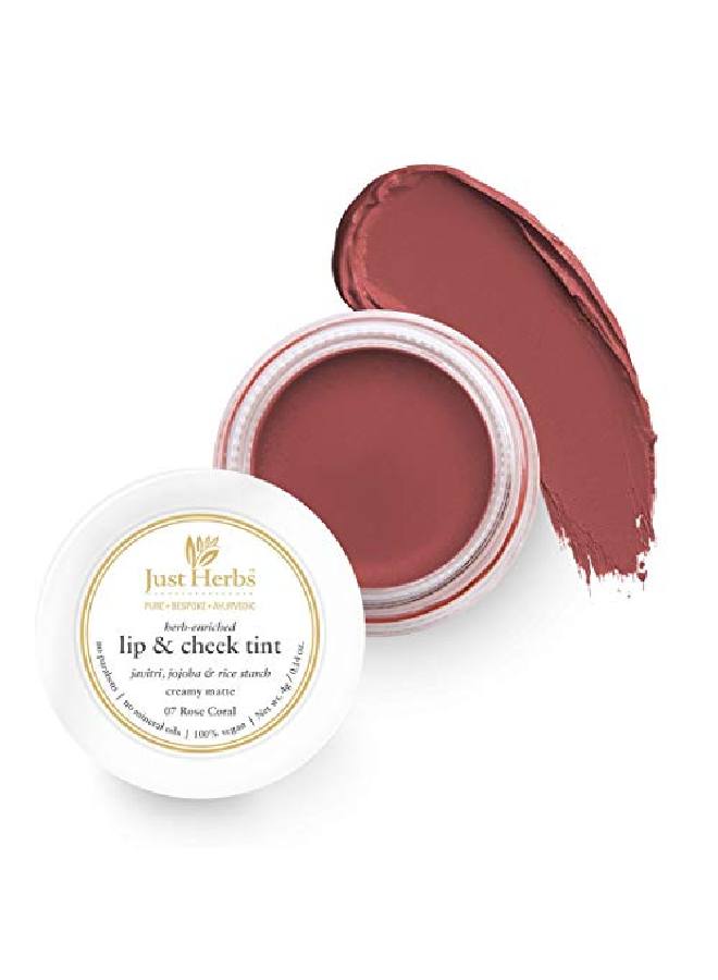 Just Herbs Ayurvedic Natural Lip Cheek Tint Blush For Women Sls Chemical Paraben Free 07 Rose Coral (Creamy Matte) - Image 1