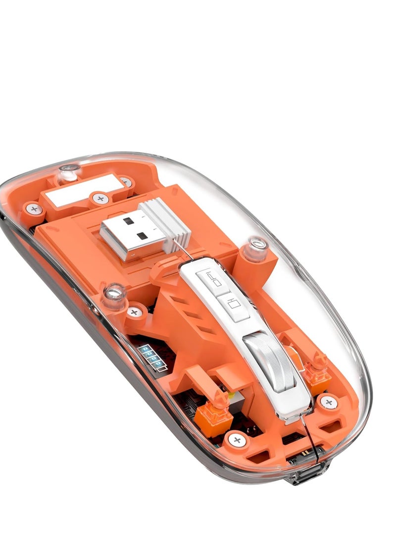 ORLENIC Wireless Transparent Gaming Mouse – Three-Mode Connection (Bluetooth + 2.4GHz), Rechargeable Crystal Mouse, Adjustable DPI, Silent Click, High-Performance Mouse for Laptop, PC & Gaming - Image 1