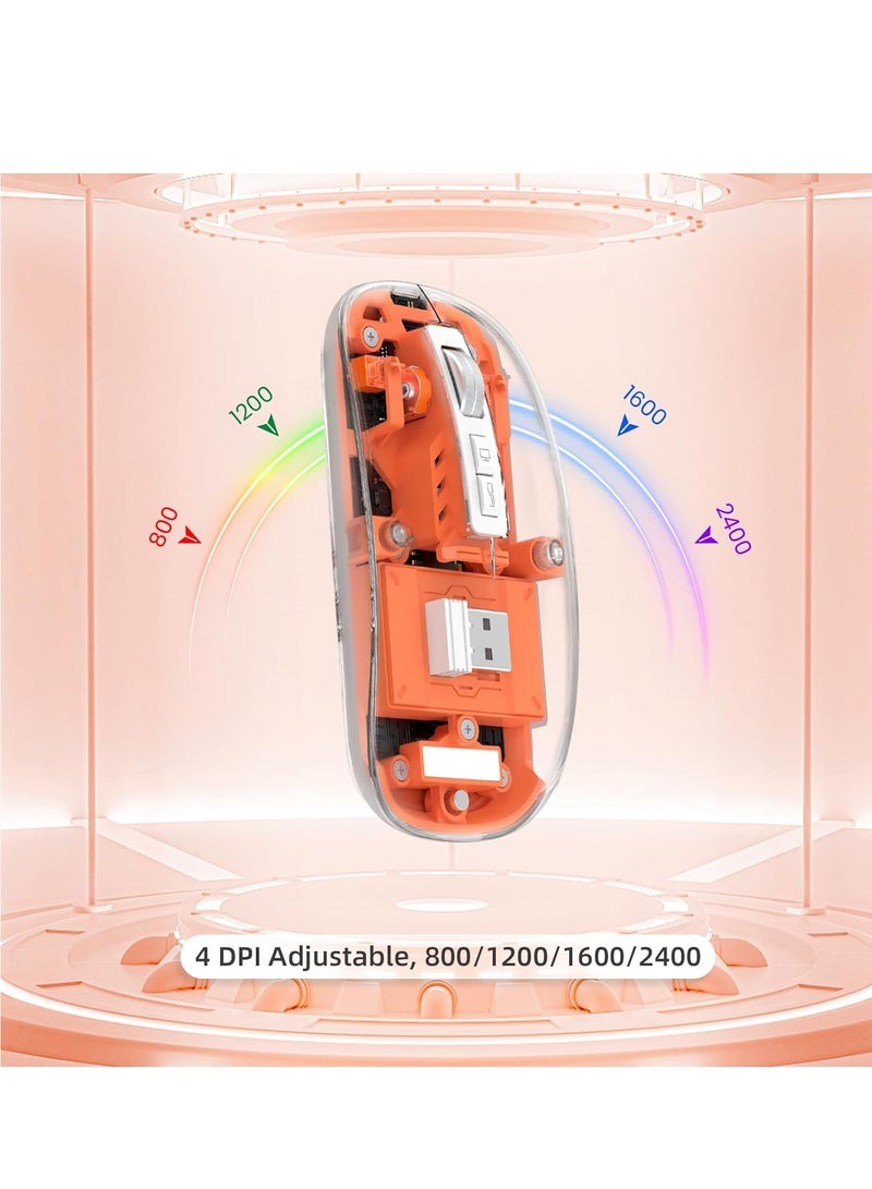 ORLENIC Wireless Transparent Gaming Mouse – Three-Mode Connection (Bluetooth + 2.4GHz), Rechargeable Crystal Mouse, Adjustable DPI, Silent Click, High-Performance Mouse for Laptop, PC & Gaming - Image 3