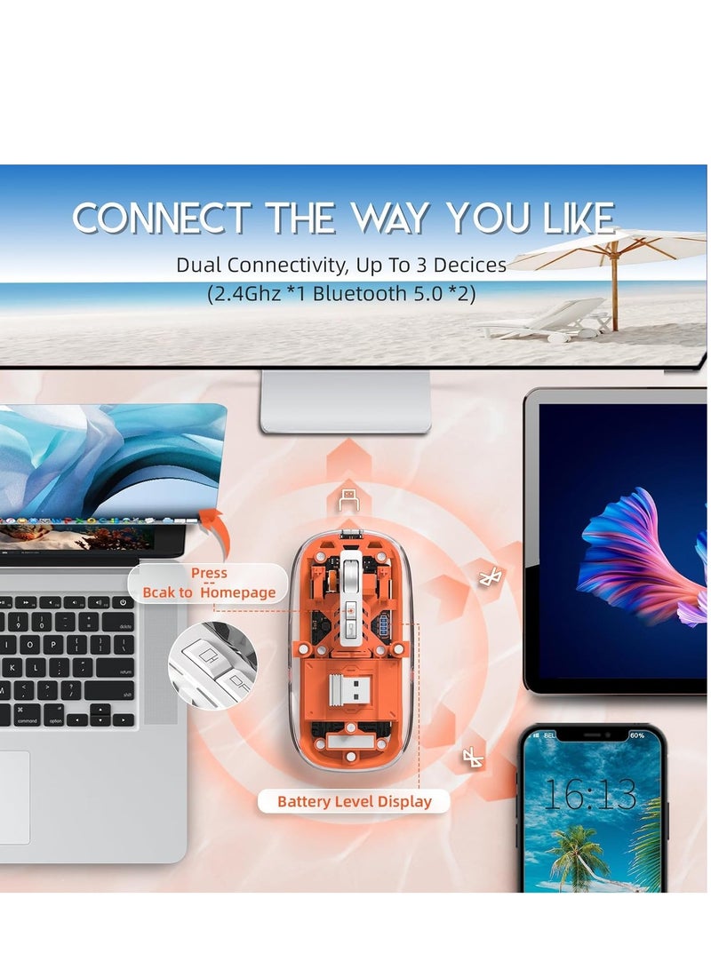 ORLENIC Wireless Transparent Gaming Mouse – Three-Mode Connection (Bluetooth + 2.4GHz), Rechargeable Crystal Mouse, Adjustable DPI, Silent Click, High-Performance Mouse for Laptop, PC & Gaming - Image 4