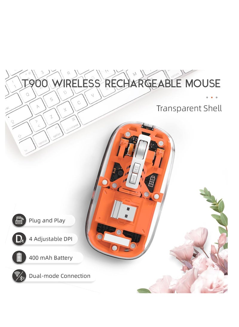 ORLENIC Wireless Transparent Gaming Mouse – Three-Mode Connection (Bluetooth + 2.4GHz), Rechargeable Crystal Mouse, Adjustable DPI, Silent Click, High-Performance Mouse for Laptop, PC & Gaming - Image 5