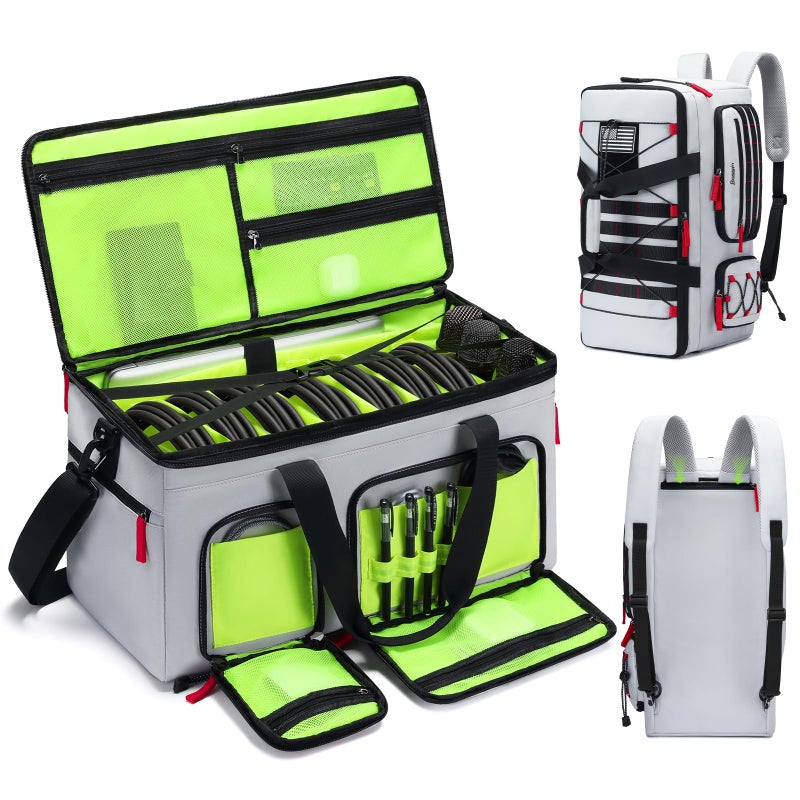 BOSSTIN DJ Cable Gig Bag for Equipment DJ Cable Organizer Backpack with Detachable Dividers and Padded Bottom DJ Mixer Bag for Music Gear Accessories with 156 Laptop Compartment Grey - Image 2