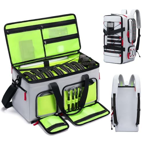 BOSSTIN DJ Cable Gig Bag for Equipment DJ Cable Organizer Backpack with Detachable Dividers and Padded Bottom DJ Mixer Bag for Music Gear Accessories with 156 Laptop Compartment Grey - Image 1