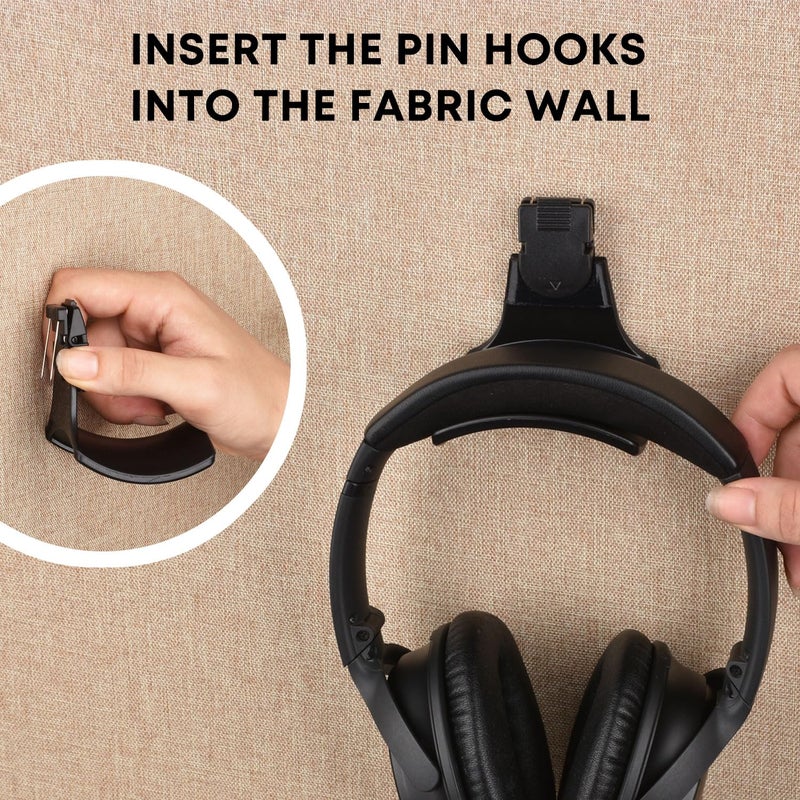 onsogi Fabric Wall Headphone Stand for Office, Cubicle Headphone Holder for Work Decor, Space-Saving Hanger Cubicle Accessories for Women Men Desk Organizer, Black (1 Pack) - Image 3