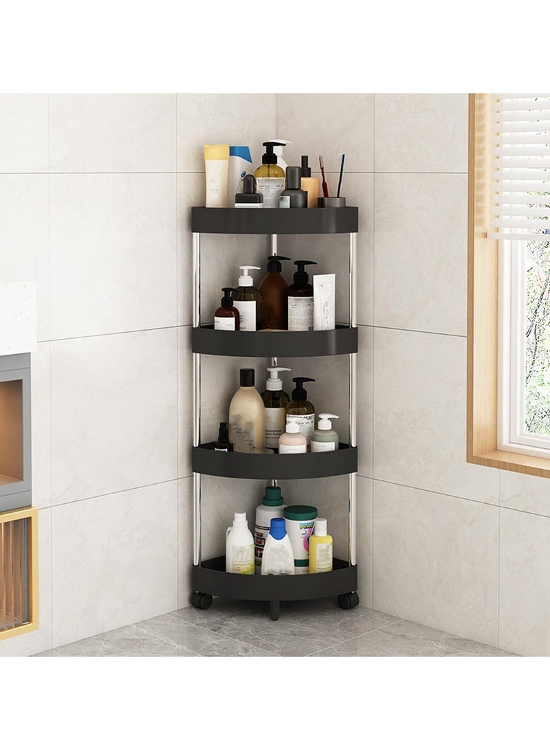 YelaJoy Shower Caddy Corner Shelves - 4 Layer Bathroom Shelving Units, Kitchen Storage Rack With Wheels And Stainless Steel Frame, Suitable For Bathroom, Laundry Room, Kitchen, Etc. (Black) - Image 1