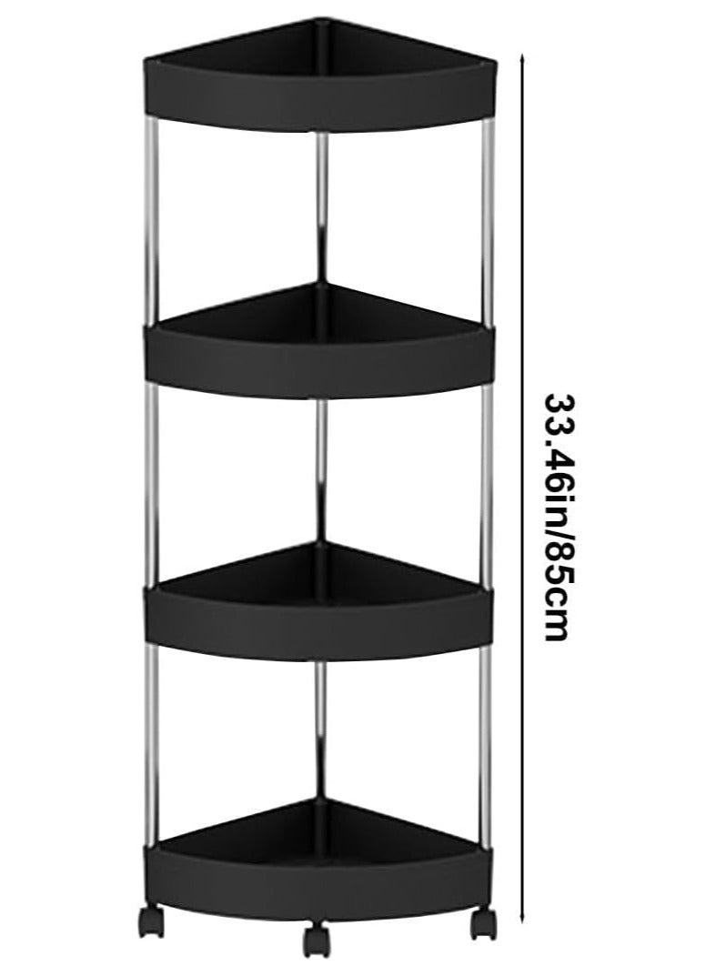 YelaJoy Shower Caddy Corner Shelves - 4 Layer Bathroom Shelving Units, Kitchen Storage Rack With Wheels And Stainless Steel Frame, Suitable For Bathroom, Laundry Room, Kitchen, Etc. (Black) - Image 2