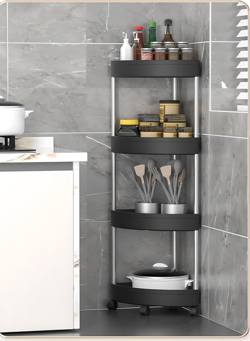 YelaJoy Shower Caddy Corner Shelves - 4 Layer Bathroom Shelving Units, Kitchen Storage Rack With Wheels And Stainless Steel Frame, Suitable For Bathroom, Laundry Room, Kitchen, Etc. (Black) - Image 4