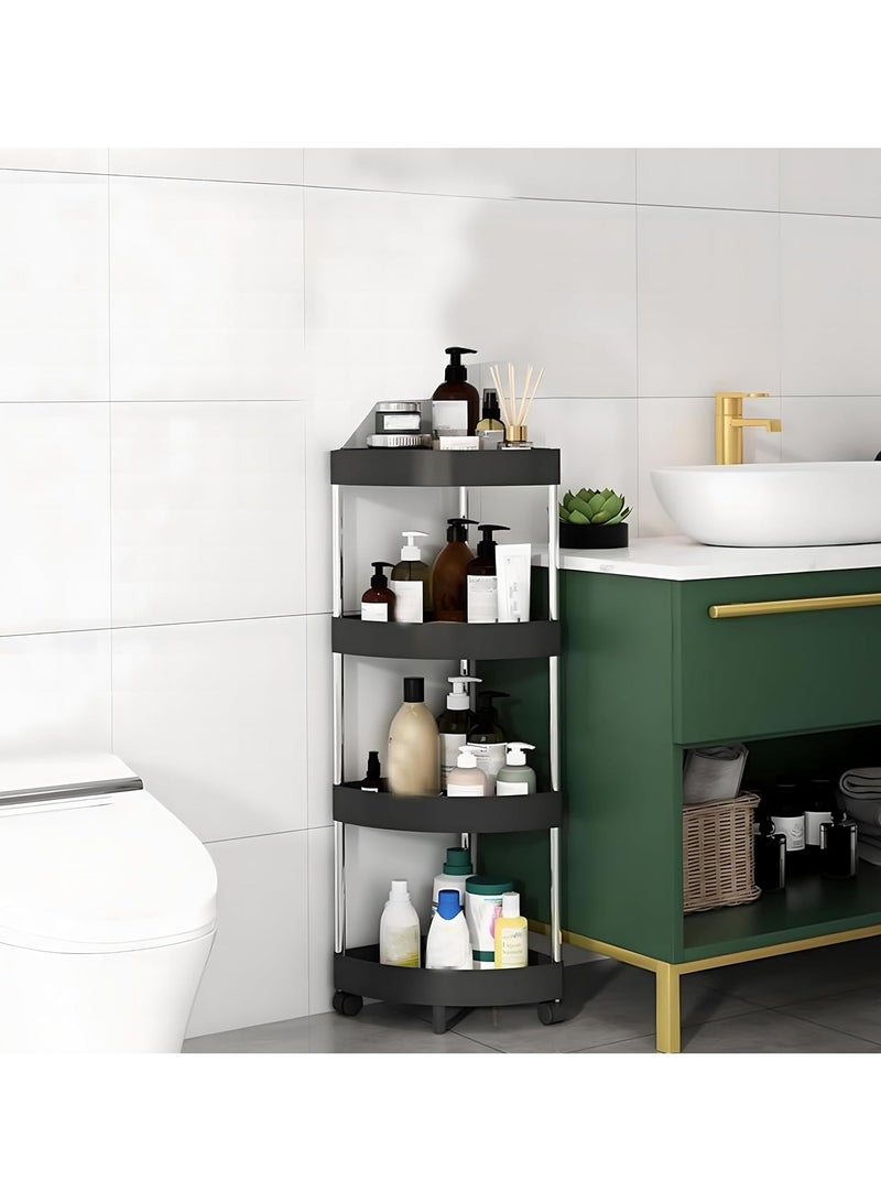 YelaJoy Shower Caddy Corner Shelves - 4 Layer Bathroom Shelving Units, Kitchen Storage Rack With Wheels And Stainless Steel Frame, Suitable For Bathroom, Laundry Room, Kitchen, Etc. (Black) - Image 3