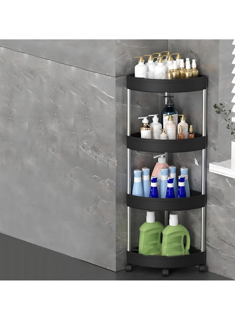 YelaJoy Shower Caddy Corner Shelves - 4 Layer Bathroom Shelving Units, Kitchen Storage Rack With Wheels And Stainless Steel Frame, Suitable For Bathroom, Laundry Room, Kitchen, Etc. (Black) - Image 5