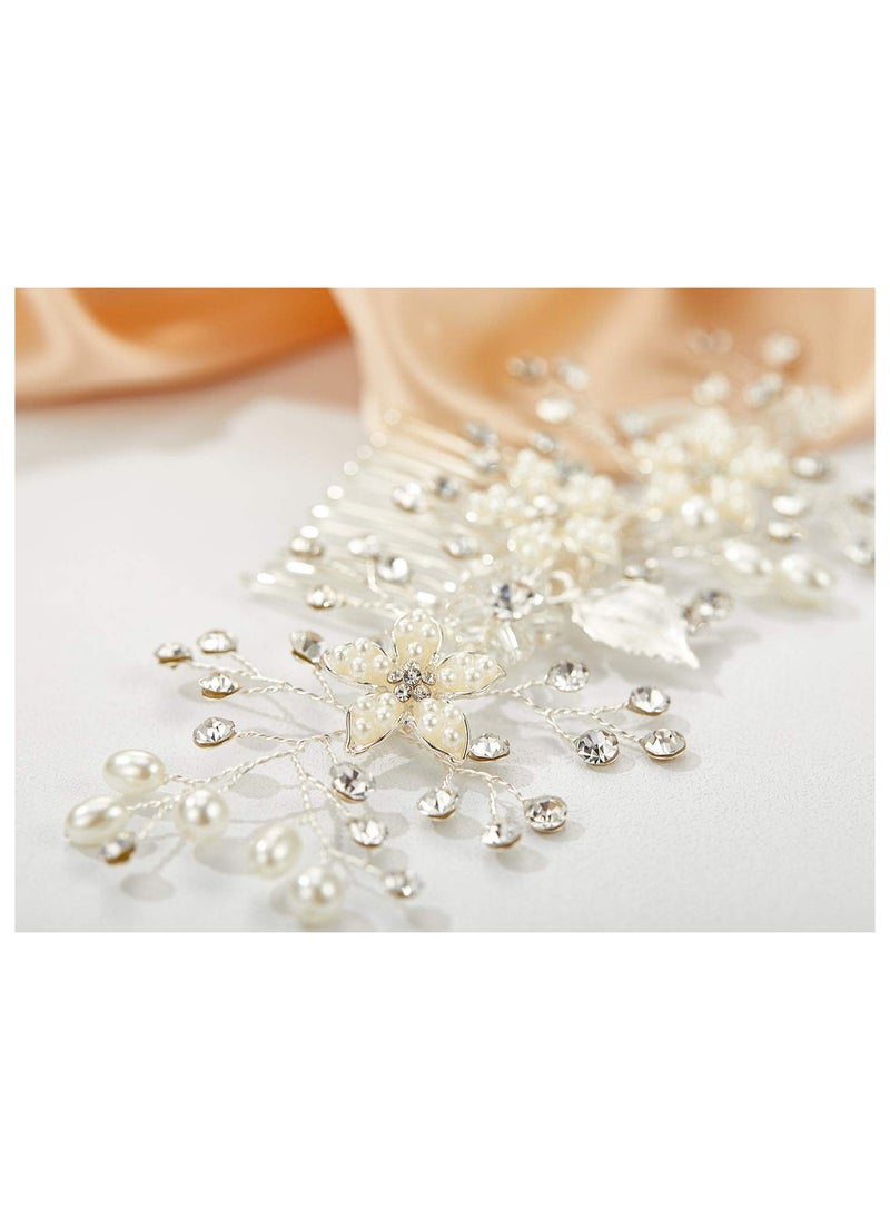 KASTWAVE Opal Crystal Hair Comb Bridal Hair Pieces Bridal Hair Comb Wedding Hair Comb Pearl Bridal Hair Clip Silver Rhinestone Wedding Hair Accessories for Brides Bridesmaid Women Silver  - Image 4