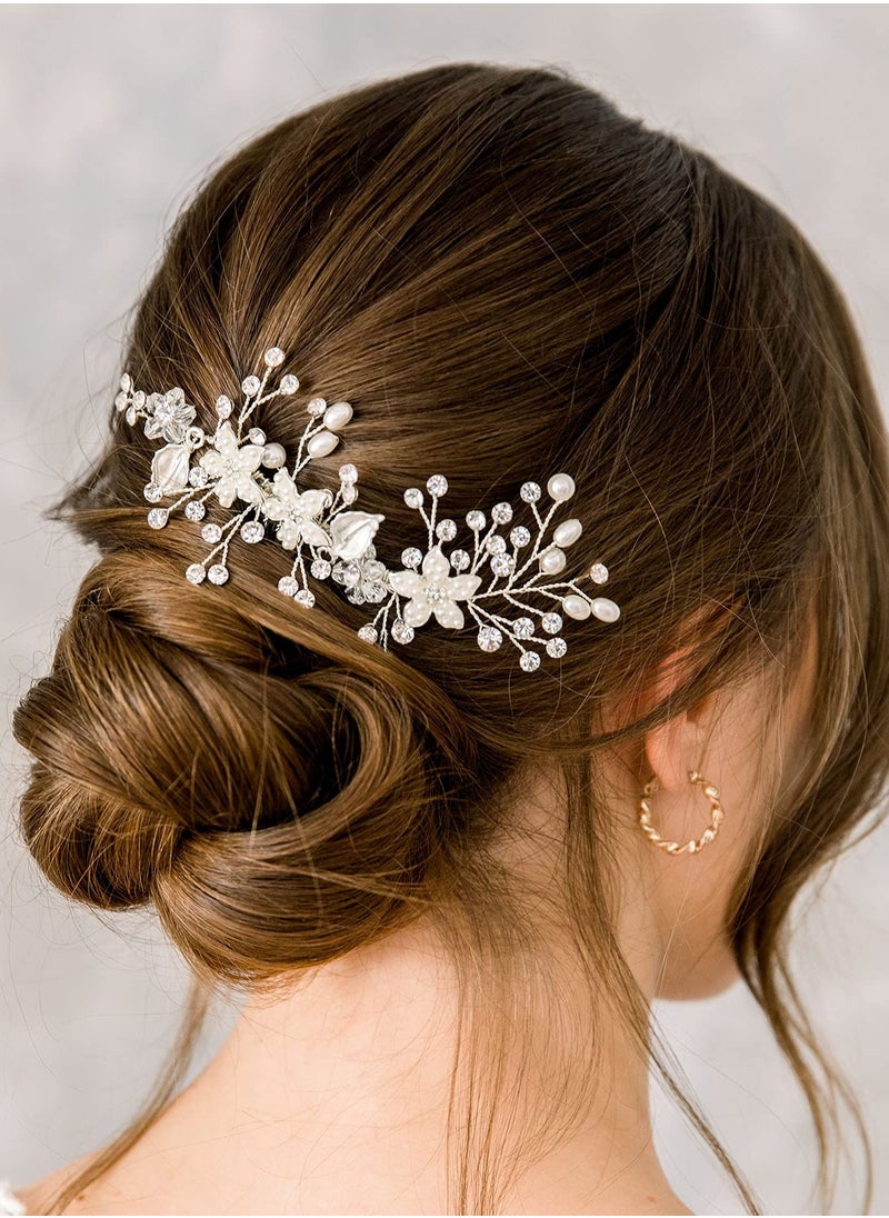 KASTWAVE Opal Crystal Hair Comb Bridal Hair Pieces Bridal Hair Comb Wedding Hair Comb Pearl Bridal Hair Clip Silver Rhinestone Wedding Hair Accessories for Brides Bridesmaid Women Silver  - Image 1