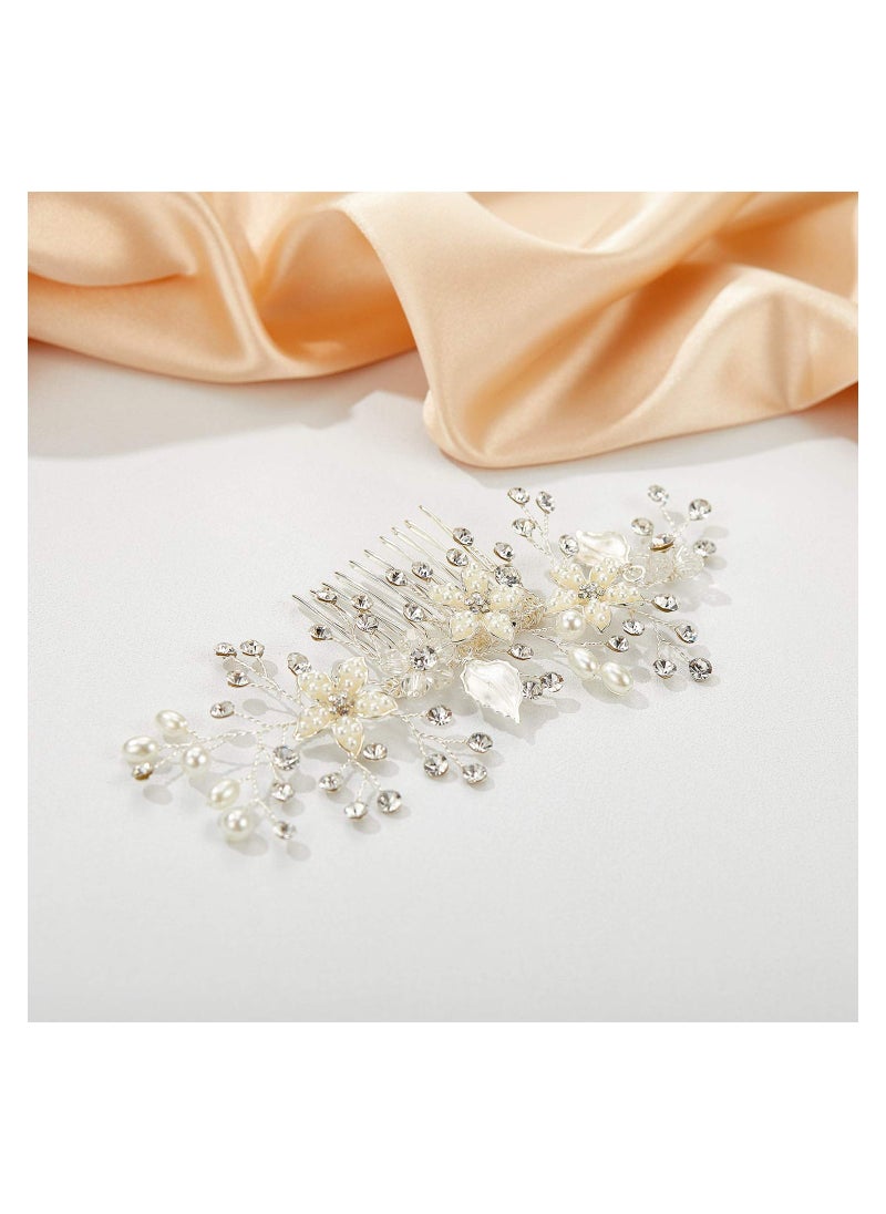 KASTWAVE Opal Crystal Hair Comb Bridal Hair Pieces Bridal Hair Comb Wedding Hair Comb Pearl Bridal Hair Clip Silver Rhinestone Wedding Hair Accessories for Brides Bridesmaid Women Silver  - Image 5