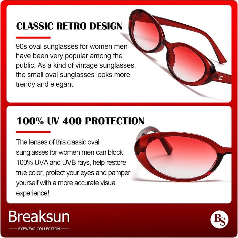 Breaksun Retro Oval Sunglasses for Women Men Fashion Small Oval Sunglasses 90s Vintage Shades - Image 5