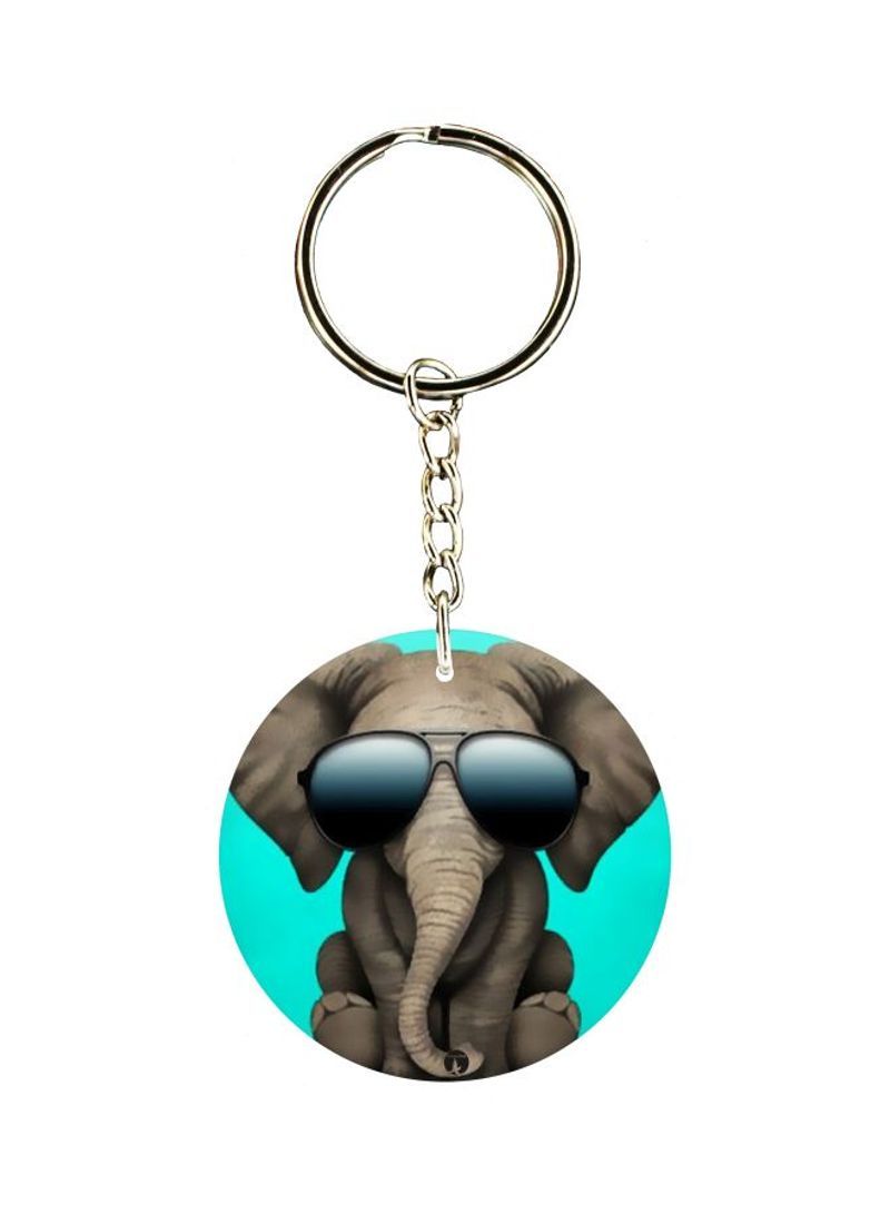 Elephant In Sunglasses Printed Keychain