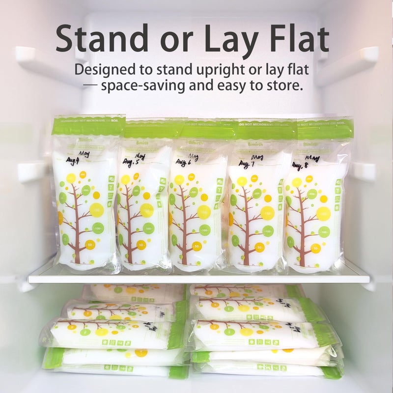 Bimirth Breast Milk Storage Bags Freezer Safe, 112 Count â€“ 8oz / 250ml, BPA-Free, Leak-Proof Double Zipper, Self-Standing for Storage & Freezing - Image 2