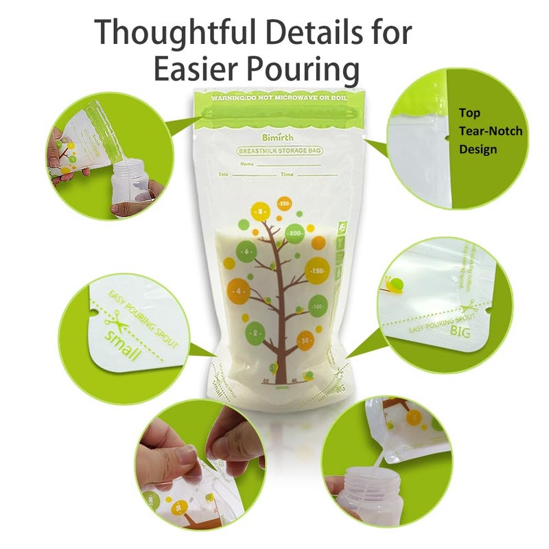 Bimirth Breast Milk Storage Bags Freezer Safe, 112 Count â€“ 8oz / 250ml, BPA-Free, Leak-Proof Double Zipper, Self-Standing for Storage & Freezing - Image 4