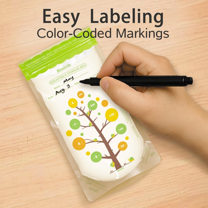 Bimirth Breast Milk Storage Bags Freezer Safe, 112 Count â€“ 8oz / 250ml, BPA-Free, Leak-Proof Double Zipper, Self-Standing for Storage & Freezing - Image 3