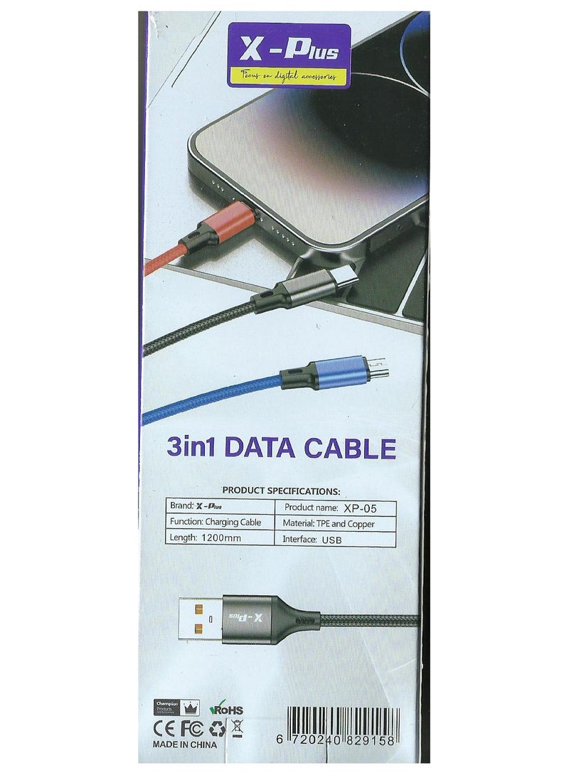 X-Plus 3 in 1 fast charging cable, 60 watts - Image 3
