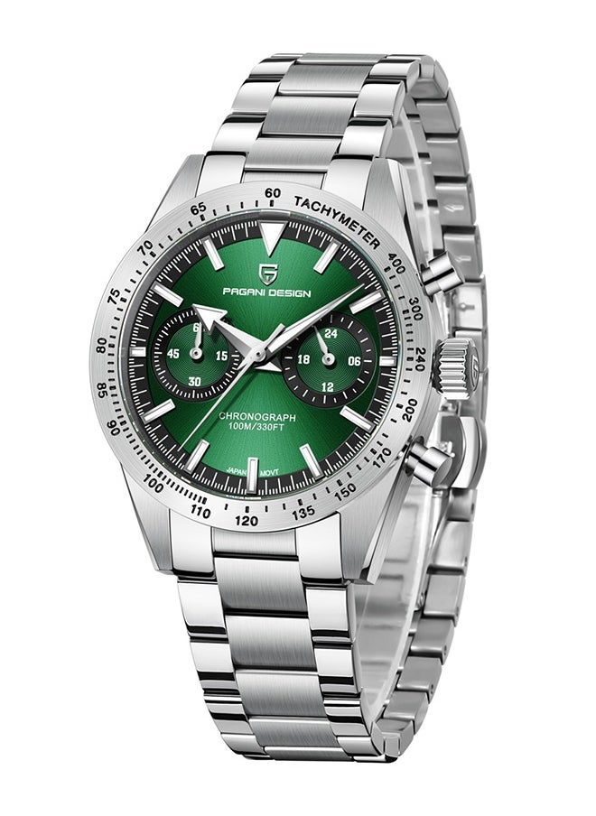 PAGANI DESIGN - Fashion Men's Chronograph Watches Japanese VK64 Quartz Movement Full Stainless Steel 100M Waterproof Wide Arrow Hands Luminous Retro Sport Analog Wistwatches,Green - Image 1