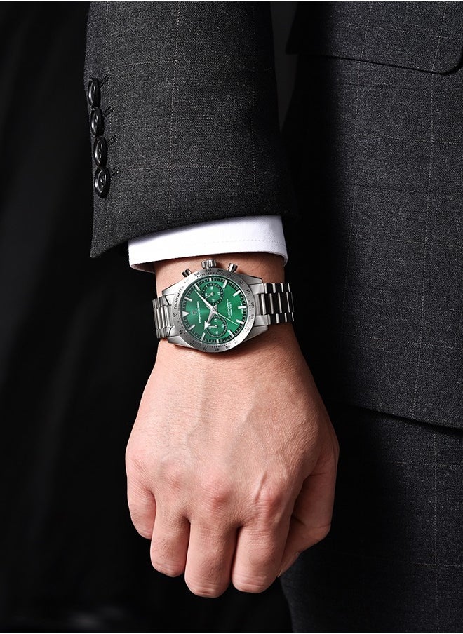 PAGANI DESIGN - Fashion Men's Chronograph Watches Japanese VK64 Quartz Movement Full Stainless Steel 100M Waterproof Wide Arrow Hands Luminous Retro Sport Analog Wistwatches,Green - Image 1