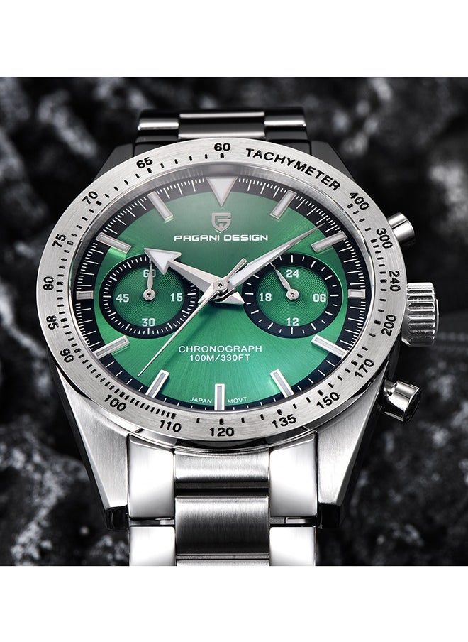 PAGANI DESIGN - Fashion Men's Chronograph Watches Japanese VK64 Quartz Movement Full Stainless Steel 100M Waterproof Wide Arrow Hands Luminous Retro Sport Analog Wistwatches,Green - Image 1