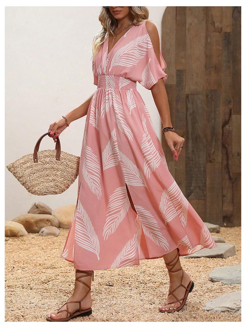 Verdusa Women's Summer Vacation Beach Dress Hawaiian Maxi Dresses Tropical Cold Shoulder Sundress Cruise Outfits 2026 Pink X-Large - Image 3
