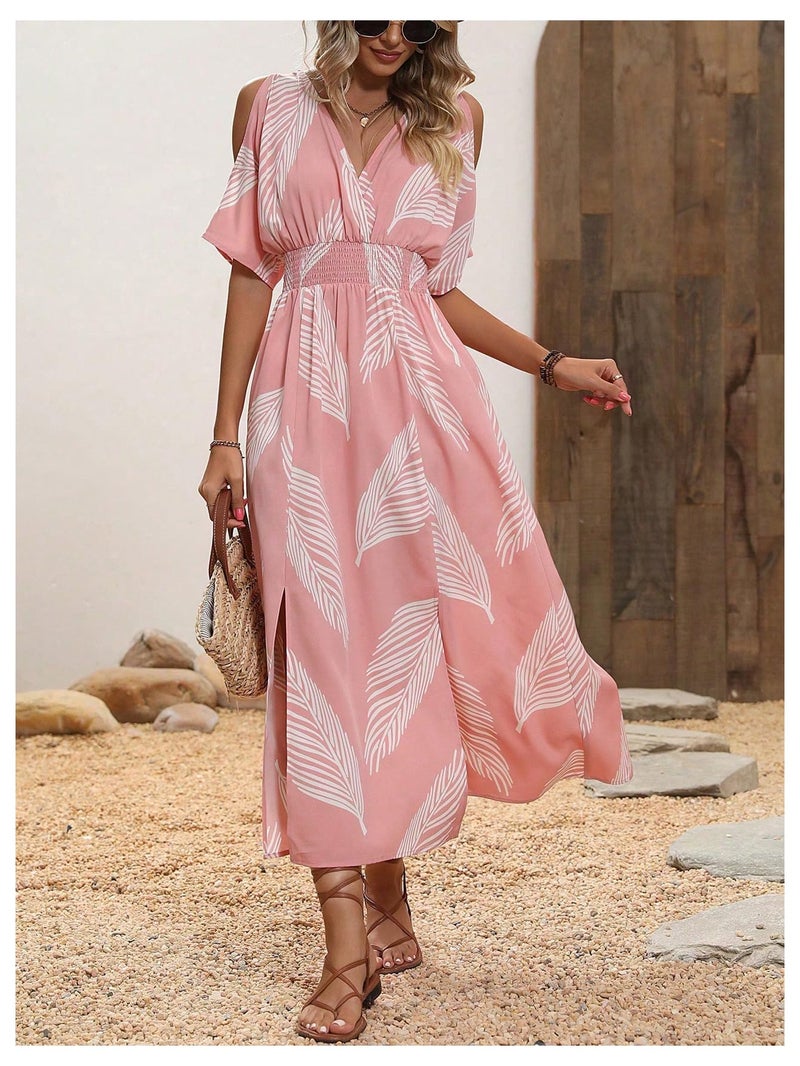 Verdusa Women's Summer Vacation Beach Dress Hawaiian Maxi Dresses Tropical Cold Shoulder Sundress Cruise Outfits 2026 Pink X-Large - Image 5